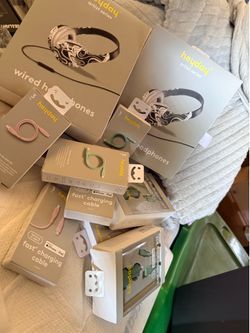 iPhone chargers and headphones