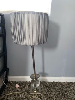 Tall Table Lamp with Gray Pleated Shade