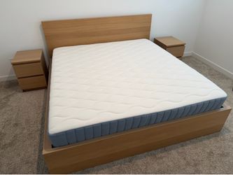 IKEA MALM Queen Bed Frame with 4 storage drawers and 2 night stands