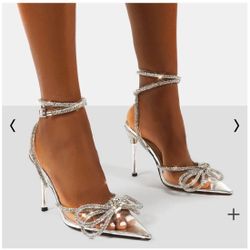 Silver Bow Heels - Brand new!