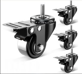 Threaded Stem Casters Set of 4 Heavy Duty, 1/4"-20x1 (Screw Diameter 1/4", Stem Length 1"), Safety Dual Lockin... 2 Inch Stem Caster Wheels 600lbs, Th