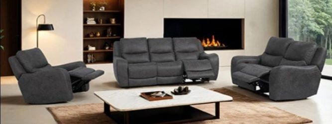 Brand New Dark Grey Super Plush Microfiber 3pc Power Reclining Sofa Set