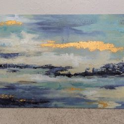Wall Art Canvas Ocean Blue Gold Colors
