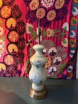 Vintage hand painted teal and gold lamp