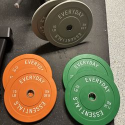 NEW IN BOX Colored Olympic Bumper Plate Weight Plates set 10 15 25 lb pounds - $1.15 per pound
