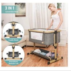 AMKE 3-in-1 Convertible Baby Bassinet Bedside Sleeper Cradle