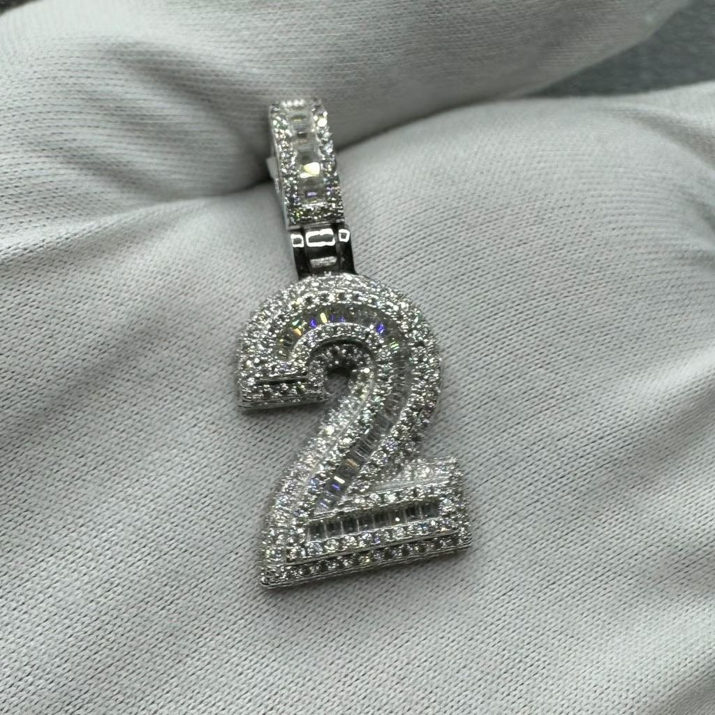 A Moissanite Number charm in Silver CZ with a CTW of 2.20