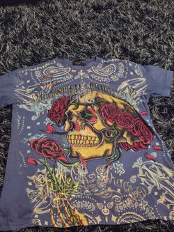 Christian Audigier Skull & Roses Graphic T-Shirt