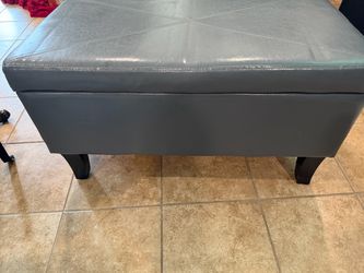 Gray Faux Leather Storage Ottoman
