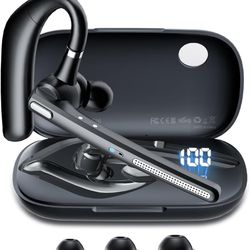Bluetooth Headset V5.3, Wireless Earpiece with 500mAh Charging Case Hand-Free Headphones Noise Canceling Mic for Office/Driving/Business,Black