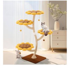 Sunflower Wooden Cat Tree,4-Layer Cat Tower with Sisal Scratching Posts,Dangling Balls,Jumping Platform,Modern Cat Activity Center for Indoor Cats(68
