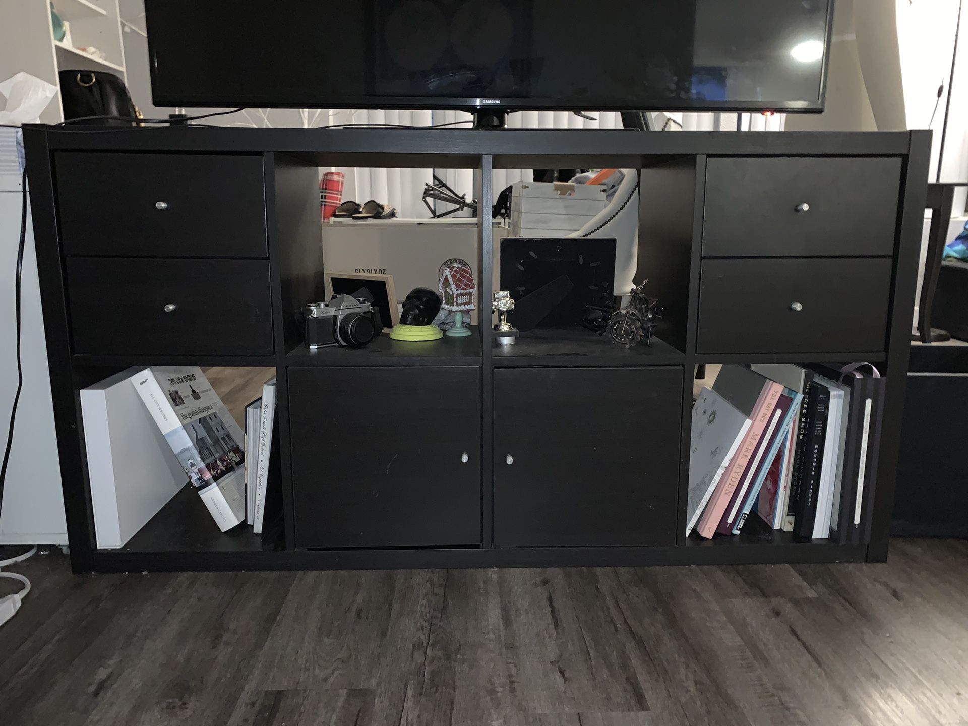 IKEA 8 cube drawer tv stand shelf black cabinet