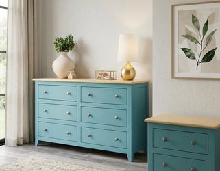 Refinished Dresser & Nightstand Set | New Knobs | Beautiful Blue-Green & Natural Wood