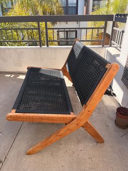 Wood and Woven Rope Folding Lounge Chair