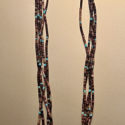 Vintage Southwestern Multi-Strand Heishi Necklace - Natural Shell, Turquoise & Hand-Fabricated Silver 