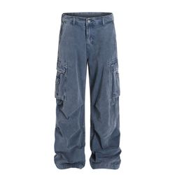 Street neutral style high street heavy duty high-end multi-pocket design retro men's loose jeans