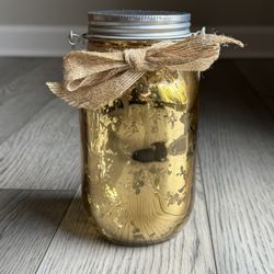 Gold Mercury Glass Mason Jar With Sparkling LED Lights