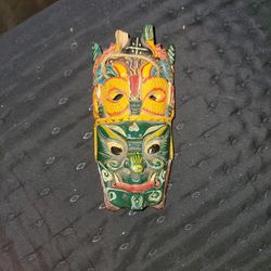 1950 Indonesia Hand Carved Mask Painted Wood 