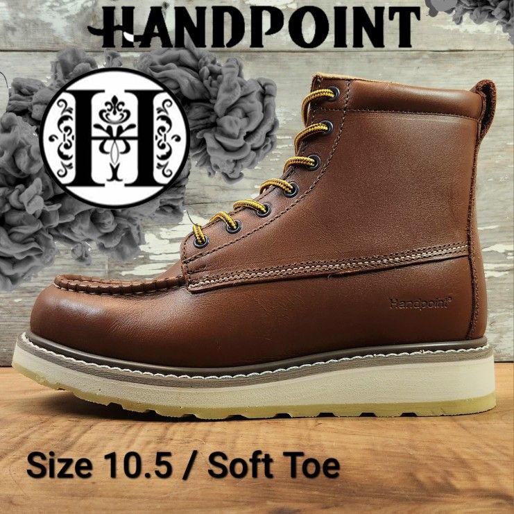 New HANDPOINT Classic SureTrack 6" Leather Soft Toe Waterproof Moc Toe Work Boots Botas Size: 10.5
