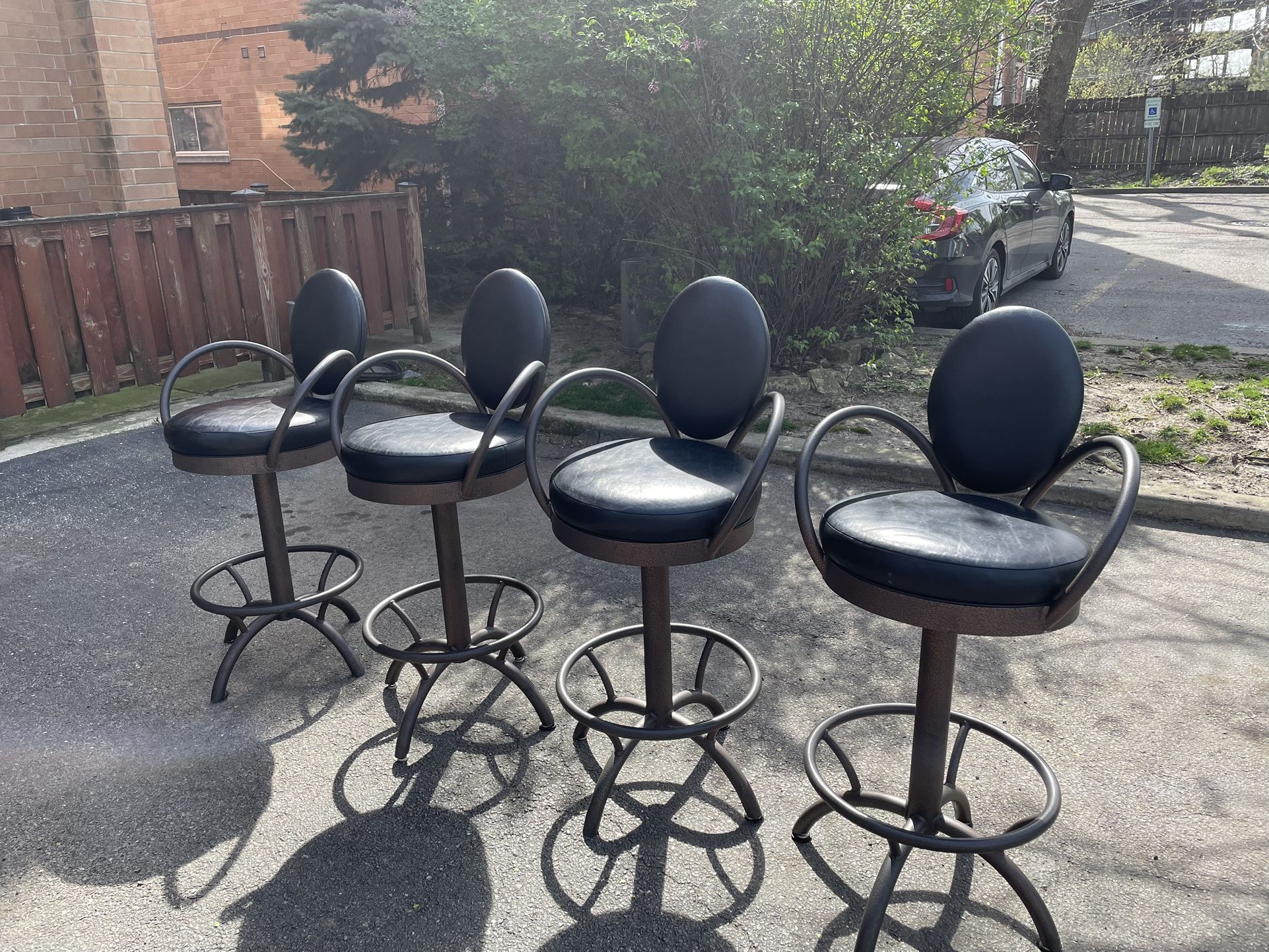 Steel Swivel Bar Stools with Leather Cushions 