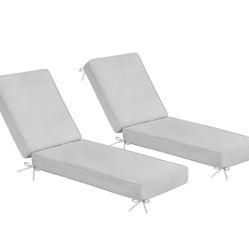 Outdoor Chaise Lounge Cushions Set of 2, 3 Years Fade Resistant Water Resistant Lounge Chair Cushion, Set of 2, Light Gray