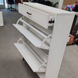 Sample Shoe Storage Cabinet with 3 Flip Drawers, Shoe Rack Cabinet with 3-Tier Removable Shelves and Gold Handles, Freestanding Shoe Organizer with Me