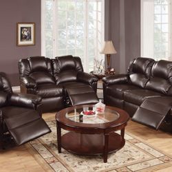 Brand New Espresso Leather 3pc Reclining Sofa Set