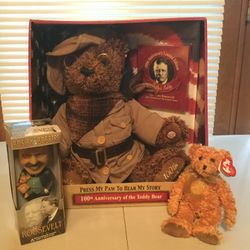 Teddy Roosevelt Tells His Story With Bobble Head And Ty Bear.