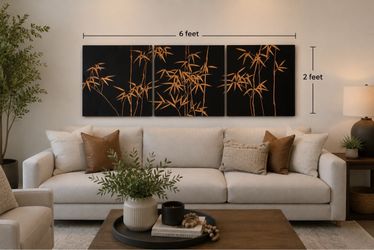 Large wood triptych bamboo art panels