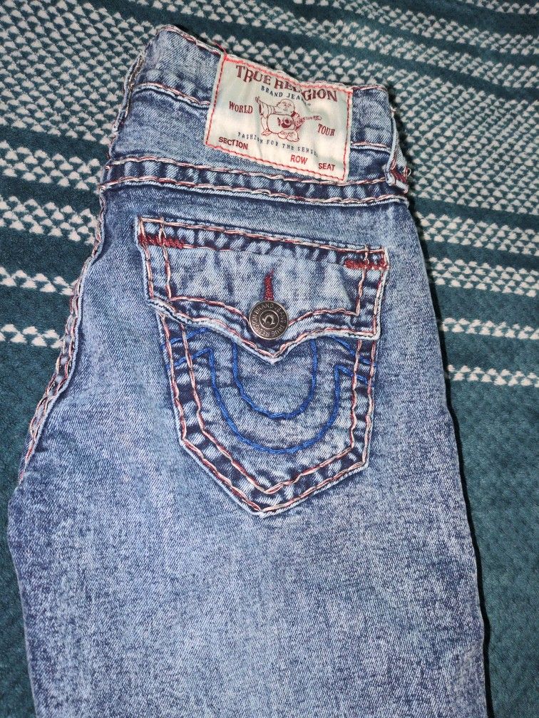 True Religion, Ricky Super T jeans, Blue,Red and White, Size 27