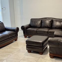 Beautiful Genuine Leather Couch Set Excellent Condition No Rips No Tears No Scratches 