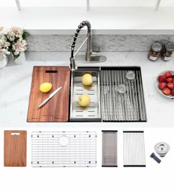 33 Inch Undermount Kitchen Sink - 33x19 Undermount Sink Workstation Single Bowl 16 Gauge Stainless Steel R10 Deep Handmade Sink Basin With Accessories