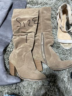 Tan Suede Knee-High Heeled Boots Size 7