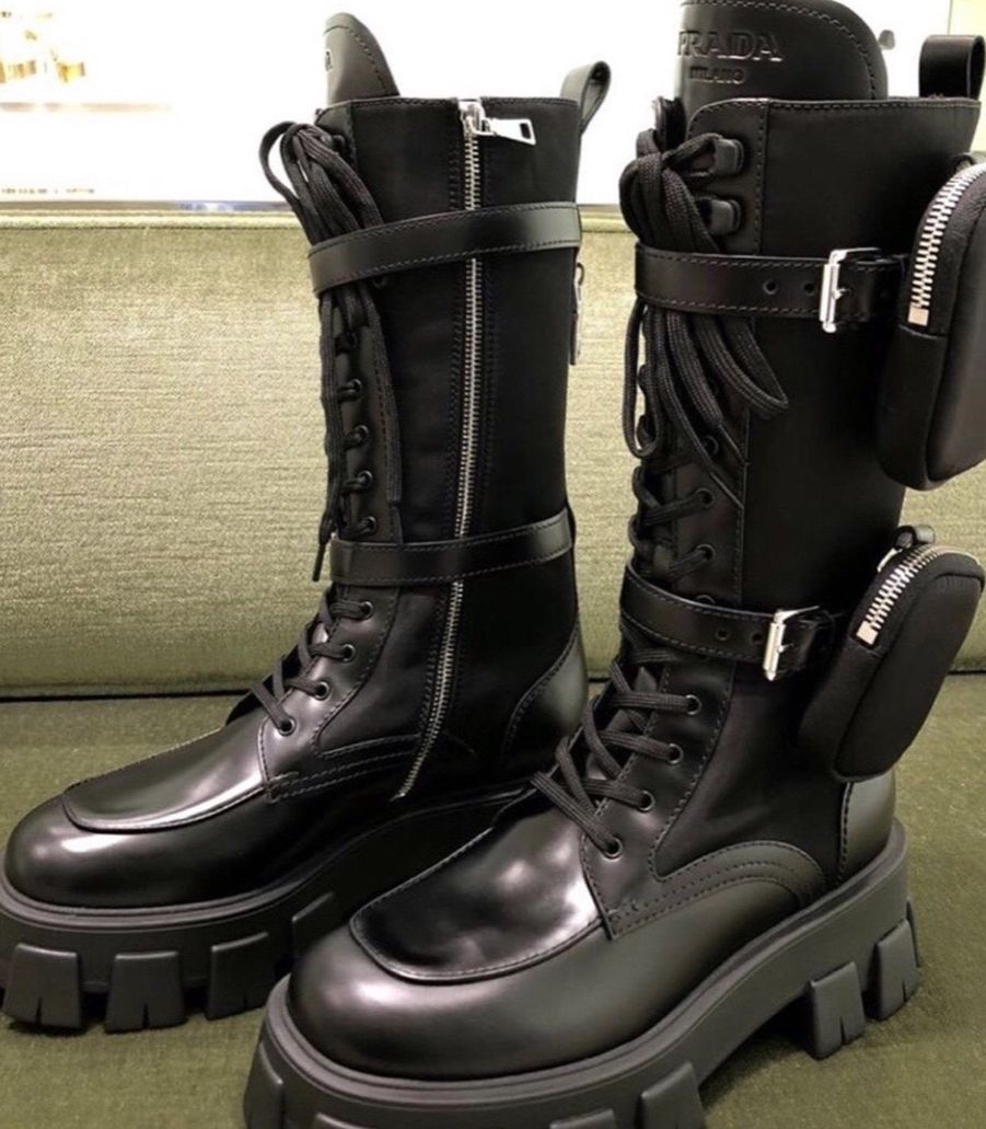 Prada Brushed Leather & Nylon Monolith Boots Sz36 36.5