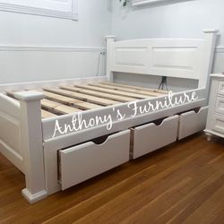 White Queen Bed With Drawers 