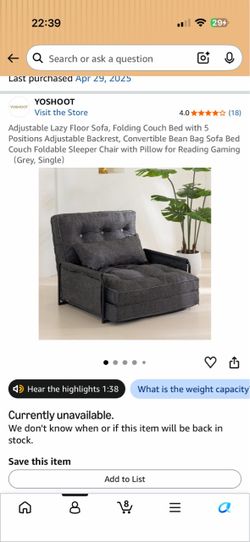 Adjustable Floor Sofa / Folding Sofa Bed – Excellent Condition