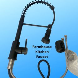 New, Single Handle Black Farmhouse Kitchen Faucet with Pull-Down Sprayer and Spring Design