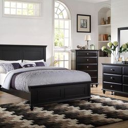 Brand New Black Queen Size 6pc Bedroom Set 