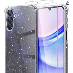 Samsung Galaxy A15 5G Case Glitter with 2 Pack Screen Protector, Clear Glittering Bling Cute Soft TPU Silicone Phone Case