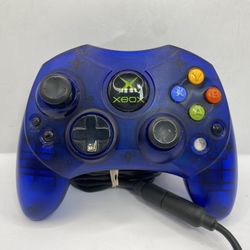 Original Xbox Controller S-Type Clear Blue Genuine OEM w/ Breakaway Cable TESTED