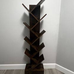 Rustic 9-Tier Tree Bookshelf with Drawer