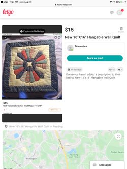 NEW Handmade Ready Hangable Wall Quilt 16”x16”