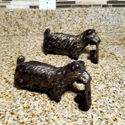 VINTAGE PAIR OF SCOTTY DOG HAT CANDLE STICKS  SOLID BRAS  9" TALL 