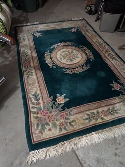 Vintage Chinese Art Deco Wool Rug 5x8 – Hand Carved Medallion