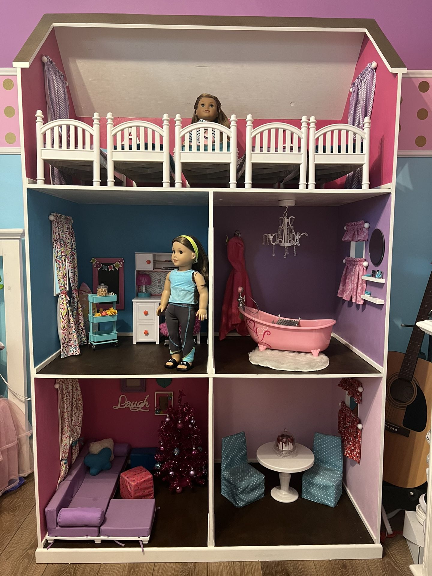 Furnished Doll House Built For American Girl Dolls (18” Dolls)
