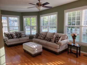 Beige Sofa, Loveseat, and Ottoman Set