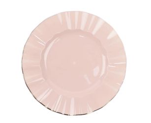 10-Pack Plastic Round Dinner Plates 9" Blush Ruffled Rim with Gold Edging - Heavy Duty Disposable Dinnerware