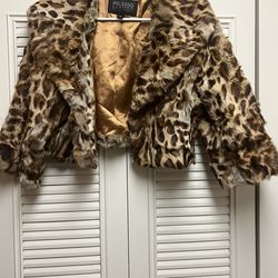 Wilson  Leather   Real Rabbit  Cheetah Cropped Coat Size Xl