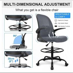 NEW-Primy Drafting Chair Tall Office Chair with Flip-up Armrests Executive Ergonomic Computer Standing Desk Chair with Lumbar Support and Adjustable F
