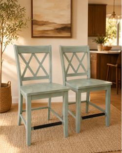 Set of 2 wood cross back bar stools